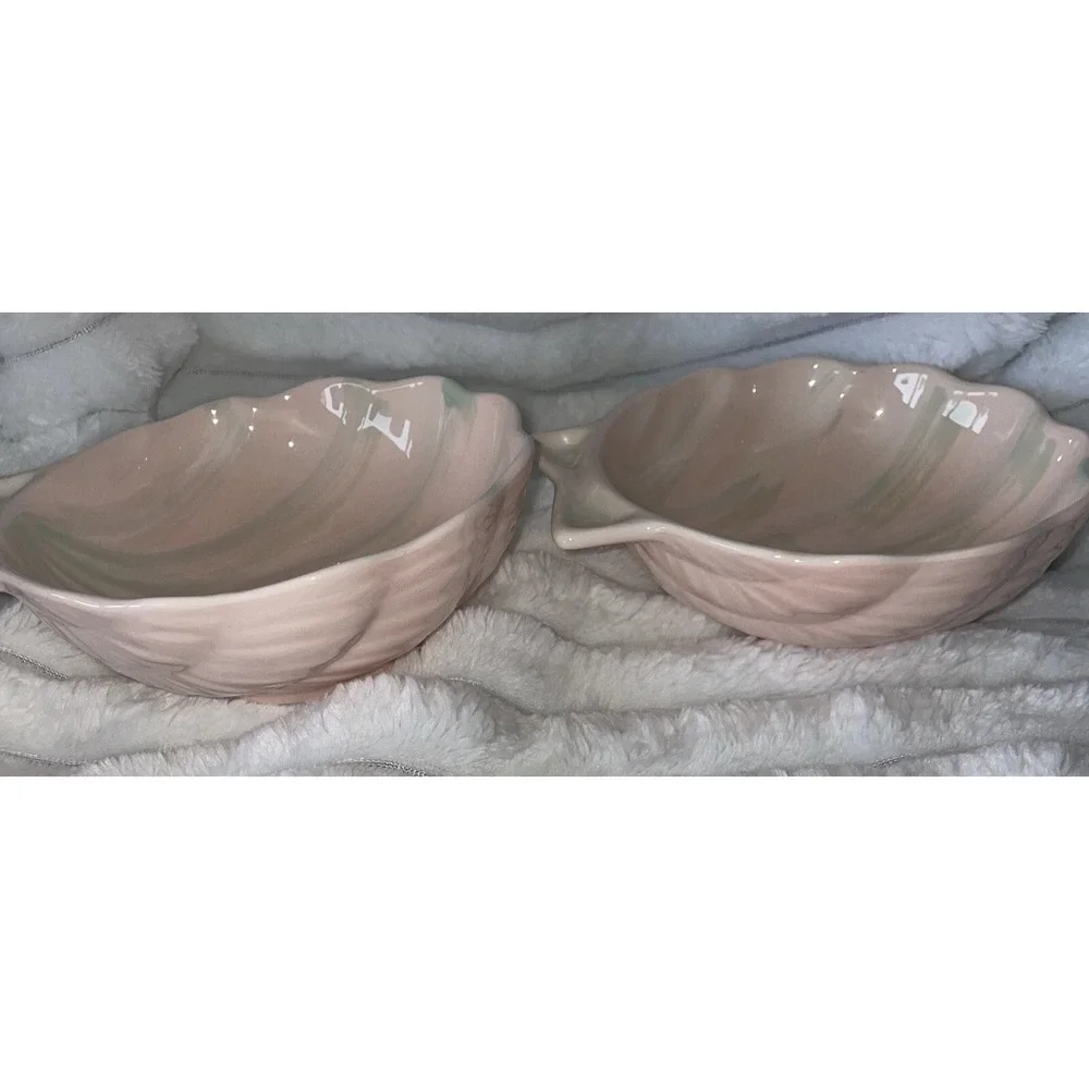 Vintage Knobler‎ Japan Pink With Green Brushing Shell Shaped Bowls Lot Of 2